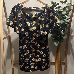 OAK + FORT Black and Gold Floral Dress a185